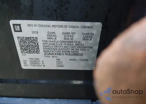 2019 Chevrolet Equinox Ls z USA, uszkodzony, nr VIN 2GNAXHEV7K6198015